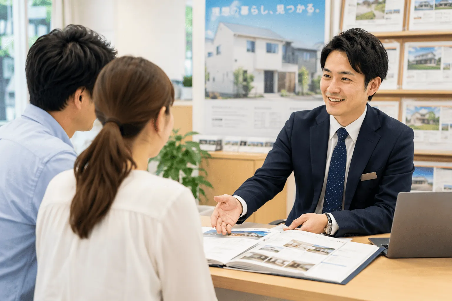 店舗でお客様の住まいの相談に応じるアソシエホームのスタッフ